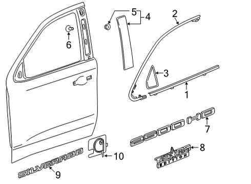 2023 Chevy Silverado 2500 HD Exterior Trim - Front Door Diagram 1 - Thumbnail