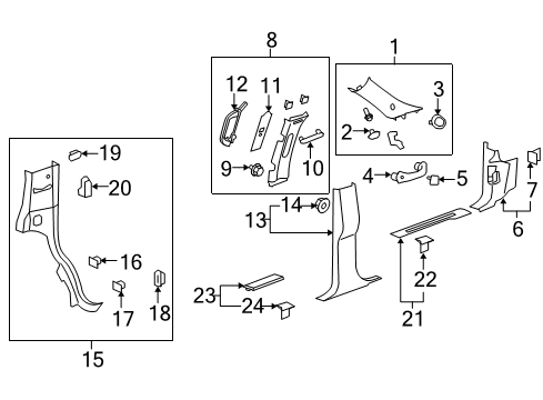 2009 Chevy Tahoe Interior Trim - Pillars, Rocker & Floor Diagram 1 - Thumbnail