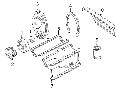 1999 GMC C1500 Engine Parts, Mounts, Cylinder Head & Valves, Camshaft & Timing, Oil Pan, Oil Pump, Crankshaft & Bearings, Pistons, Rings & Bearings Diagram