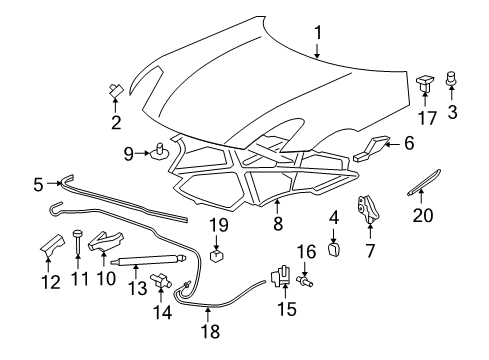 2007 Saturn Sky Hood & Components, Exterior Trim Diagram