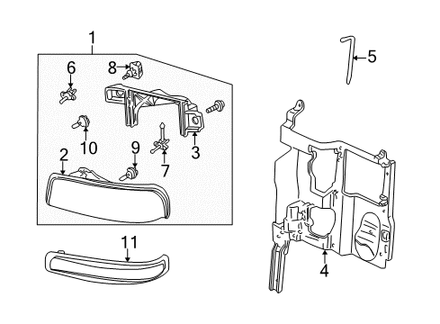 2001 Chevy Tahoe Headlamp Components, Park & Side Marker Lamps Diagram