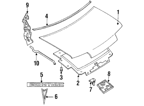 1994 Pontiac Trans Sport Hood & Components Diagram