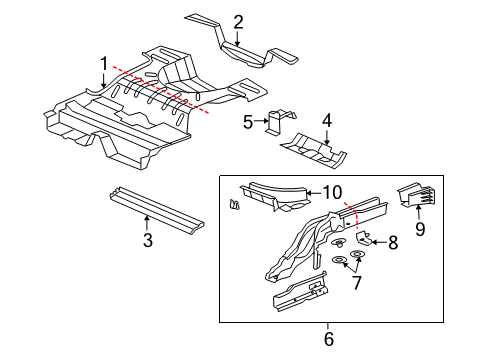 2008 Saturn Aura Rear Body - Floor & Rails Diagram