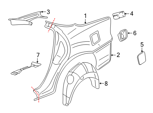 2005 Chevy Impala Quarter Panel & Components Diagram