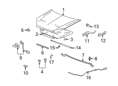2008 Saturn Aura Hood & Components Diagram