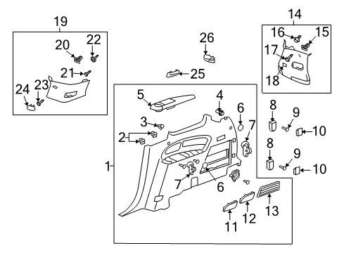 2007 Saturn Outlook Upper Quarter Trim Cover, Titanium, Passenger Side Diagram for 15852629