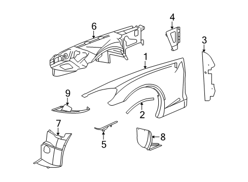 2008 Chevy Corvette Fender & Components Diagram