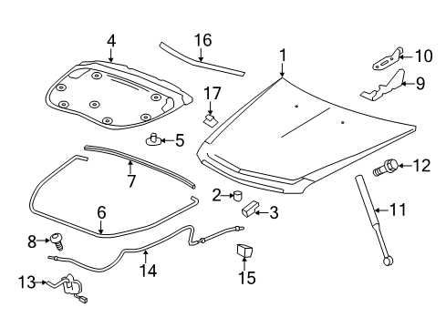 2008 Cadillac CTS Hood & Components, Exterior Trim Diagram