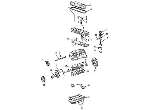 1990 Oldsmobile Cutlass Cruiser Engine Parts, Mounts, Cylinder Head & Valves, Camshaft & Timing, Oil Pan, Oil Pump, Crankshaft & Bearings, Pistons, Rings & Bearings Diagram
