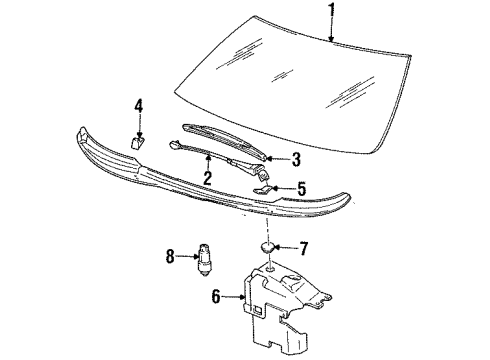 1994 Oldsmobile Cutlass Supreme Windshield Glass, Wiper & Washer Components Diagram