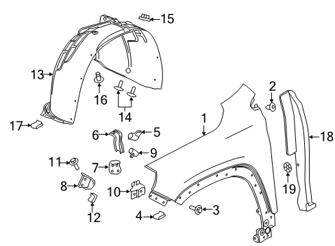 2018 GMC Terrain Fender Mounting Bracket, Upper Passenger Side Diagram for 22977745