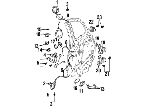 2000 Saturn SC1 Rear Door - Lock & Hardware Diagram