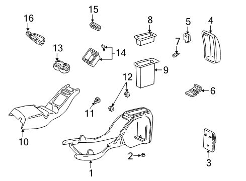 2002 Chevy S10 Center Console, Front Console Diagram