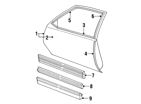 1990 Chevy Cavalier Door & Components Diagram