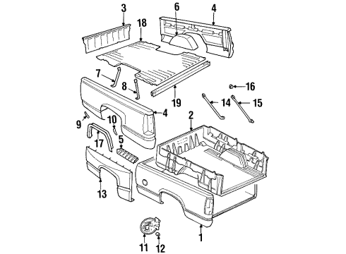1988 GMC C1500 Pickup Box Assembly, Front & Side Panels, Floor Diagram 3 - Thumbnail