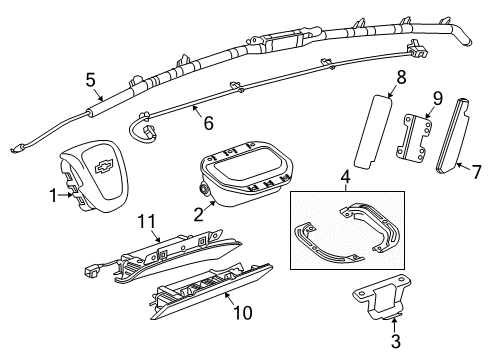 2015 Chevy Cruze Inflator Curtain, Driver Side Diagram for 13484774