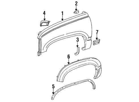 1999 GMC C2500 Suburban Fender & Components, Exterior Trim Diagram