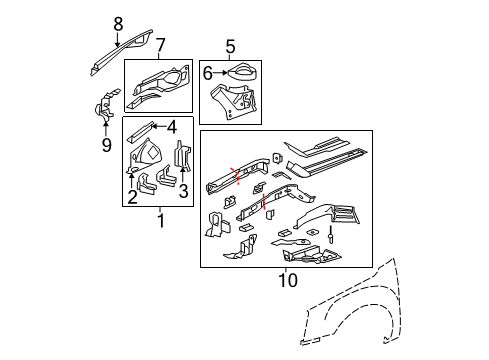 2006 Buick Lucerne Structural Components & Rails Diagram