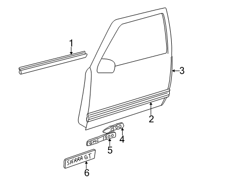 1999 Chevy C1500 Exterior Trim - Front Door Diagram