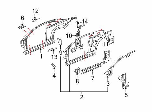2008 Pontiac G5 Center Pillar & Rocker, Hinge Pillar, Uniside Diagram