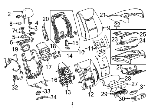 2016 Cadillac XTS Passenger Seat Components Diagram 1 - Thumbnail