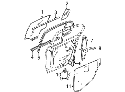 2002 Chevy Malibu Rear Door - Glass & Hardware Diagram