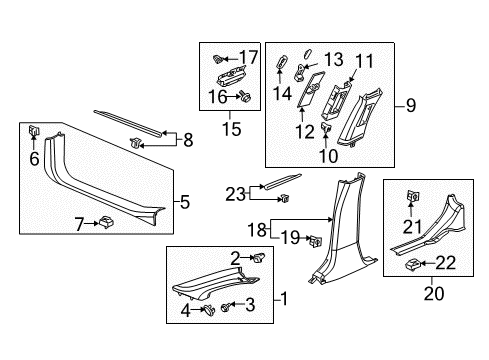 2005 Cadillac STS Interior Trim - Pillars, Rocker & Floor Diagram