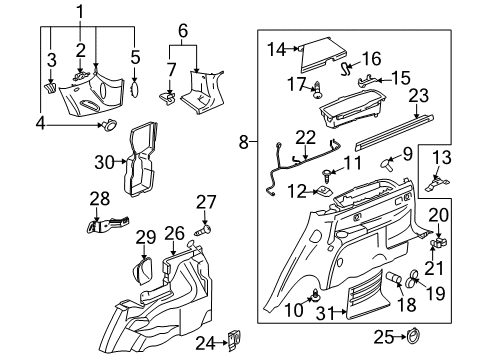 2004 Cadillac SRX Interior Trim - Quarter Panels Diagram