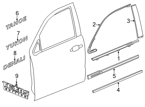 2017 GMC Yukon Exterior Trim - Front Door Diagram