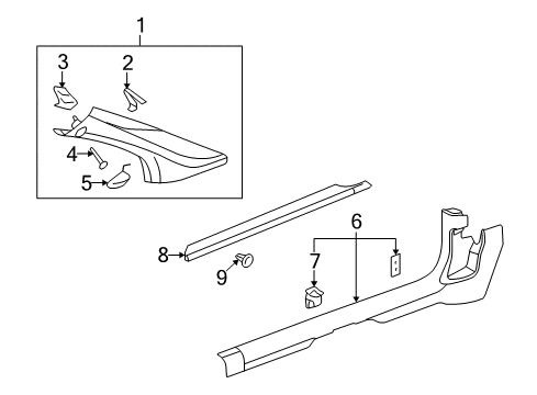 2008 Pontiac G5 Interior Trim - Pillars, Rocker & Floor Diagram