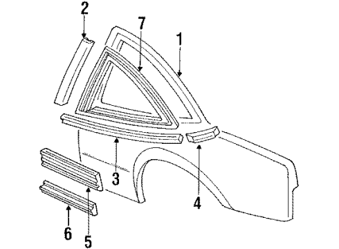 1988 Chevy Cavalier Body Side Molding, Rear Driver Side Diagram for 22539615