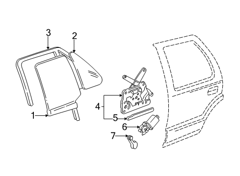 2000 GMC Jimmy Rear Door - Glass & Hardware Diagram
