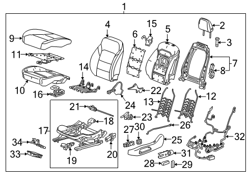 2021 Chevy Malibu Driver Seat Components Diagram
