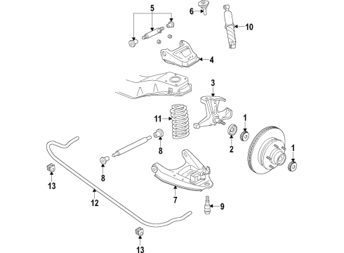 1999 Chevy Express 3500 Front Suspension Components, Lower Control Arm, Upper Control Arm, Stabilizer Bar Diagram