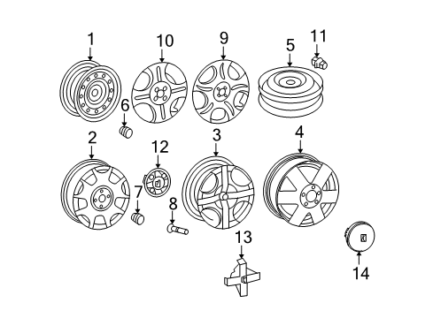 2005 Saturn Ion Wheel Nut Cap Diagram for 9594433