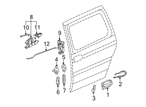 2008 Chevy Uplander Side Loading Door - Lock & Hardware Diagram