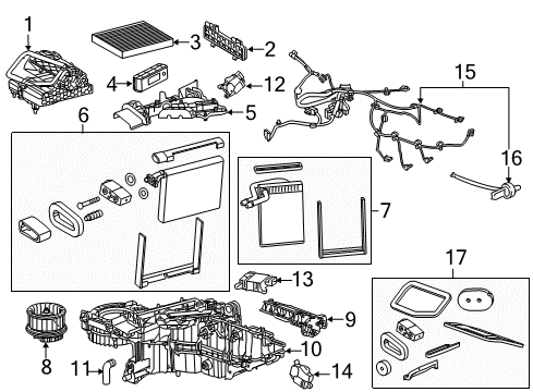 2017 GMC Yukon A/C Evaporator & Heater Components Diagram