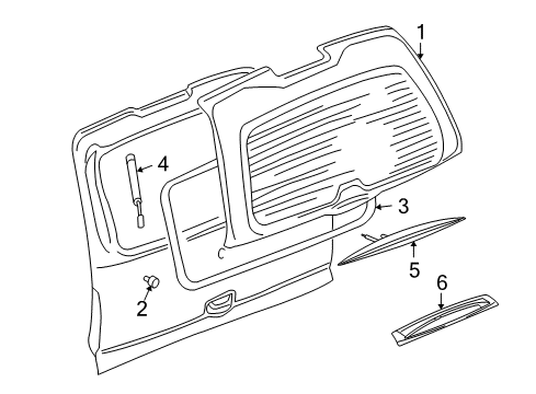 2005 Cadillac Escalade Lift Gate - Glass & Hardware Diagram