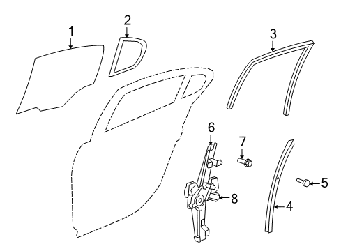 2009 Pontiac G8 Rear Door - Glass & Hardware Diagram