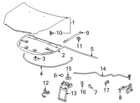 2012 Cadillac SRX Hood & Components Diagram