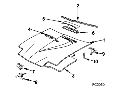 1991 Pontiac Firebird Hood & Components Diagram