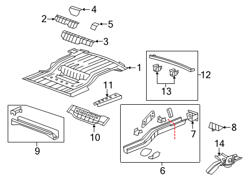 2012 GMC Acadia Rear Body - Floor & Rails Diagram