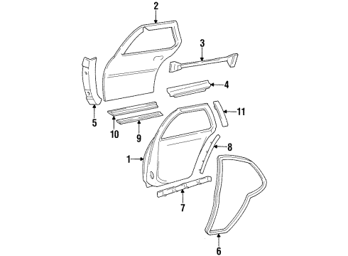2000 Chevy Lumina Rear Door & Components, Exterior Trim Diagram