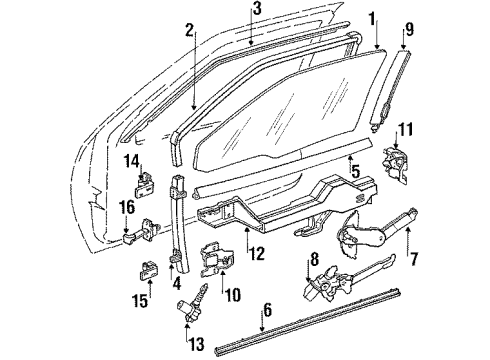 1994 Oldsmobile Cutlass Supreme Front Door Glass & Hardware, Lock & Hardware Diagram