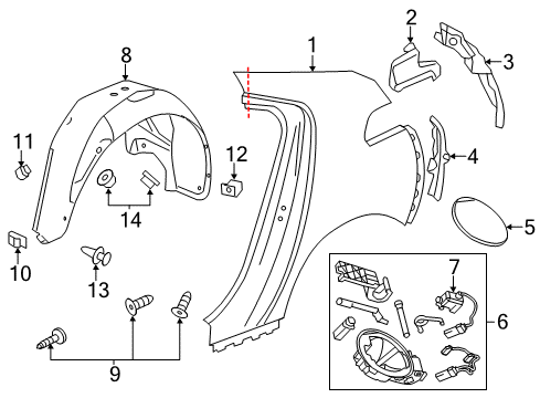 2012 Chevy Volt Quarter Panel & Components Diagram