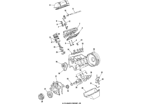 1991 Pontiac Firebird Engine Parts, Mounts, Cylinder Head & Valves, Camshaft & Timing, Oil Pan, Oil Pump, Crankshaft & Bearings, Pistons, Rings & Bearings Diagram