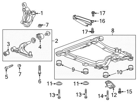 2012 Chevy Volt Front Suspension Components, Lower Control Arm, Stabilizer Bar Diagram