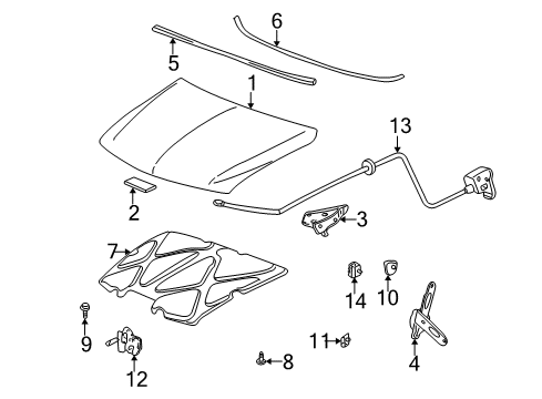 2005 Cadillac Escalade EXT Hood & Components Diagram