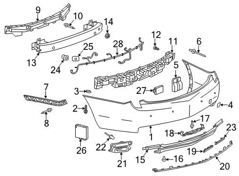 2016 Cadillac XTS Bumper Cover Rivet Diagram for 11561734