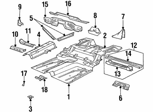 1999 Oldsmobile Aurora Pillars, Rocker & Floor - Floor & Rails Diagram